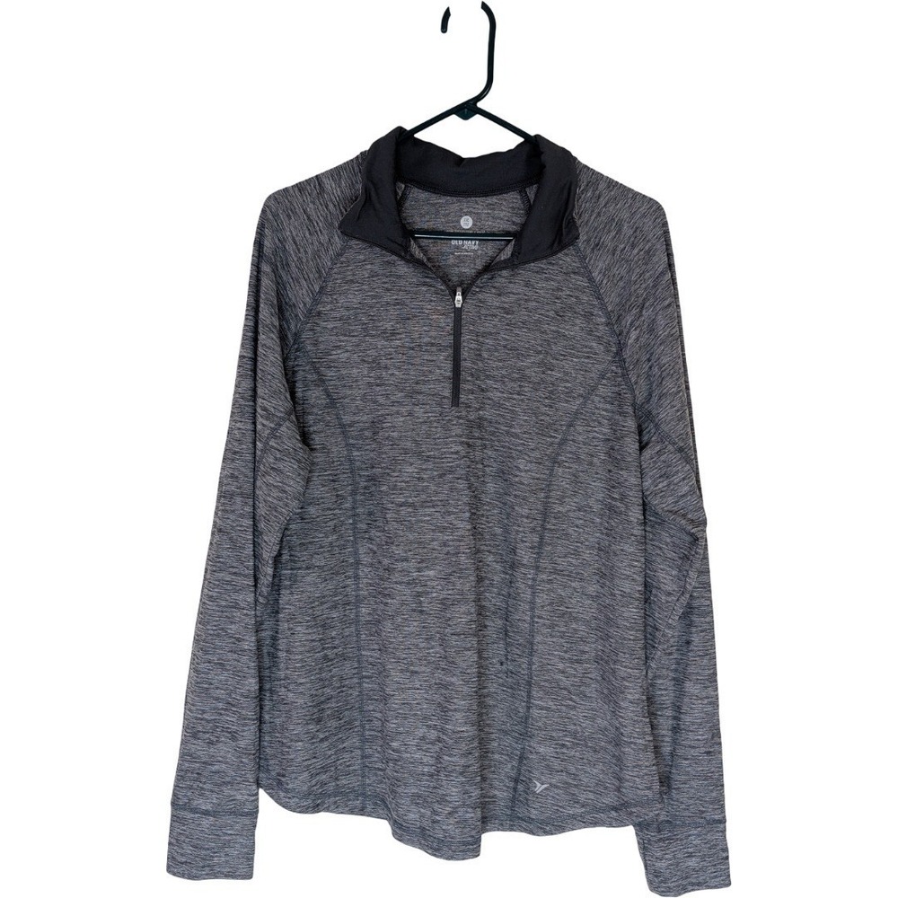 Old Navy Active Pullover Women XXL Gray 1/4 Zip Space Dye Thumbhole Semi-Fitted
